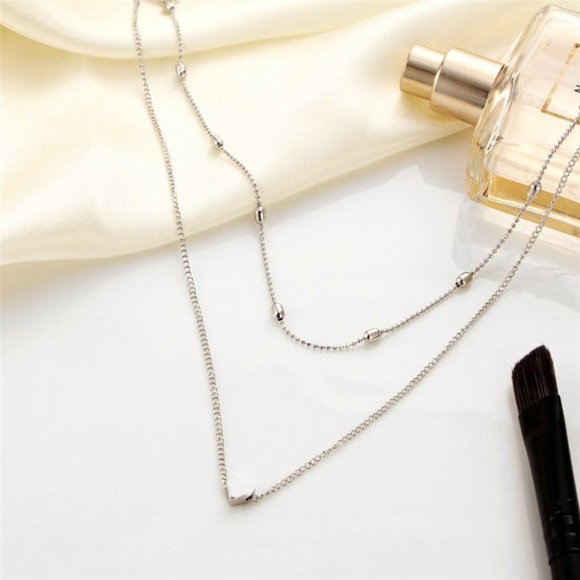 2 Layer Heart Chain Necklace Choker - Picture 2 of 4